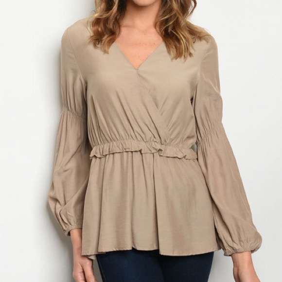 Taupe faux wrap top - Picture 1 of 2